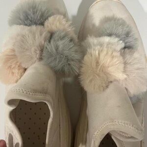 adidas Women's Cream and Gray Pom-Pom Sneakers